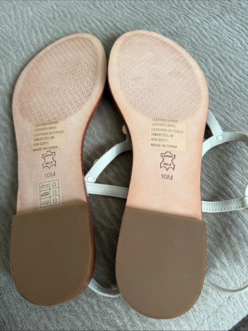 Tory Burch Emmy White Faux Pearl Leather T Strap Sandals
